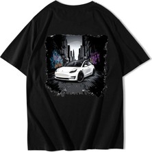 Brz Collection Unisex Oversize Tesla Street T-Shirt Siyah