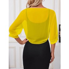 Kendim Fashion Kadın Truvakar Kollu Önden Bağlamalı Kısa Şifon Bolero Ceket