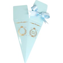 Mila Kurabiyka Mevlüt Külah Lokumluk Şekerlik Kutusu Gold Yaldızlı Kurdeleli Mavi Sünnet Bebek Mevlüd Düğün (6*15CM)25AD.