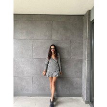 Kendim Fashion Kadın Uzun Kollu Kruvaze Yaka Kazayağı Mikro Mini Boy Elbise