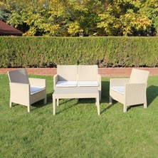 Rainbow Nova Minderli 2+1+1 Sehpalı Rattan Oturma Takımı - Cappuccino