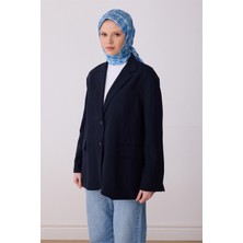 Belli Mavi Çok Renkli Obje Desen %100 Twill Ipek Eşarp 4322-33