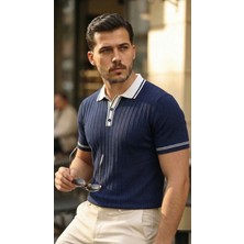 Kendim Fashion Erkek Düğme Yakalı Kontrast Yaka Triko Tişört