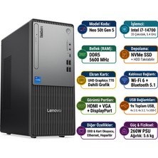 Lenovo Thinkcentre Neo 50T Gen 5 I7-14700 32GB 1tb SSD Freedos Masaüstü Bilgisayar 12UD001UTR 004