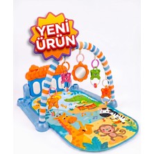 Papaya Oyun Halısı Aynalı Çıngıraklı Işıklı Müzikli Mavi Çocuk Gelişimine Yardımcı Bebek Halısı