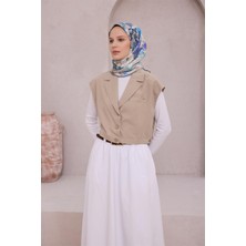 Belli Çiçek Desen Ipek Eşarp 4220D (Twıll) Gri Mavi - 56