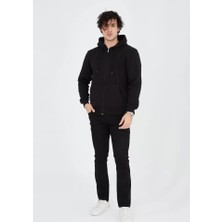 Kendim Fashion Unisex Tam Fermuarlı Kapşonlu  Sweatshirt - Siyah