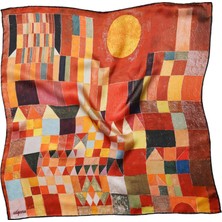 Silqoora %100 Ipek Bandana Fular Art Collection (55X55 Cm)-Paul Klee (Castle And Sun)