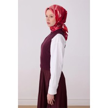 Belli Kırmızı Obje Desen %100 Twill İpek Eşarp 4300 - 04