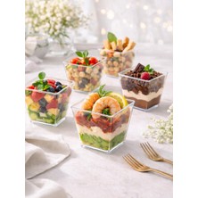 Parti Adresi Mika Plastik Mini Kare Sunum Kasesi Şeffaf Kap 200 ml 25'li