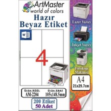 ArtMaster A4 Hazır Beyaz Etiket 105X148.5MM 50 Sayfa 1 Paket 4 Lü Kendinden Yapışkanlı Fotokopi Lazer Inkjet Kağıdı Yazıcılar Için