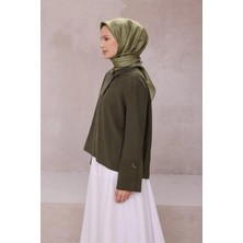 Belli Geometik Desen Ipek Eşarp 4203D (Twıll) Haki - 11