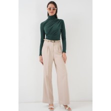 Kendim Fashion 925 Büzgü Detaylı Sandy Bluz - Zümrüt Yeşili