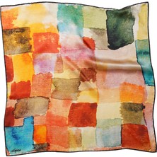 Silqoora %100 Ipek Bandana Fular Art Collection (55X55 Cm)-Paul Klee (Colored Squares)