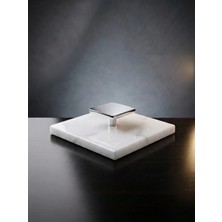 Faralya Home Doğal Mermer Beyaz Mermer Banyo Gider Kapağı 10X10 cm Gümüş Kulp