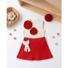 Eylo Bebe Gül Tokalı Gül Detaylı 2'li Kız Bebek Takım %100 Pamuk