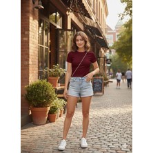 Kendim Fashion Kadın Bisiklet Yaka Düz Renk Kaşkorse Bluz