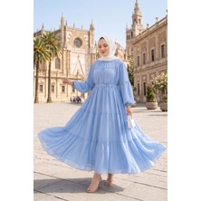 EFL Büzgü Detaylı Kat Kat Elbise Bebe Mavisi