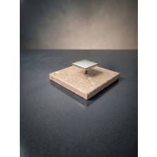 Faralya Home Doğal Traverten Mermer Banyo Gider Kapağı 10X10 cm Gümüş Kulp