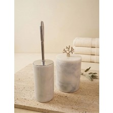 Faralya Home Doğal Mermer Çöp Kovası / Klozet Fırçalık 2'li Set Mercan Gümüş