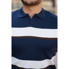 Kendim Fashion Erkek Şerit Desenli Hemşire Yaka Kısa Kollu Tişört