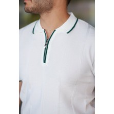 Kendim Fashion Erkek Dikey Kabartmalı Örgü Dokulu Fermuar Yakalı Tişört