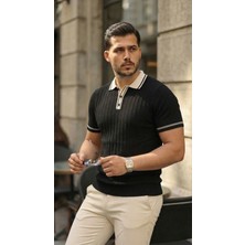 Kendim Fashion Erkek Düğme Yakalı Kontrast Yaka Triko Tişört