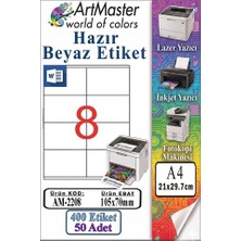 ArtMaster A4 Hazır Beyaz Etiket 105X70 mm 50 Sayfa 1 Paket 8 Li Kendinden Yapışkanlı Fotokopi Lazer Inkjet Kağıdı Yazıcılar Için
