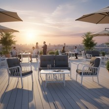 Rainbow Gala Lounge Minderli 2+1+1 Sehpalı Oturma Takımı - Beyaz / Antrasit