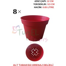 Tuğel Flowers 8 Adet (Kırmızı)Plastik Saksı 12 Cm.lik (Alt Tabaksız)