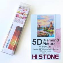 NT Boncuklu Taşlı Pano Çocuklar Için Mozaik Elmas Goblen Diamond Tablo 30 x 40 cm Yel Değirmeni