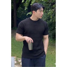 Tarz Cool Fitilli Triko Tişört Erkek Slim Fit Yazlık Premium Basic Üst