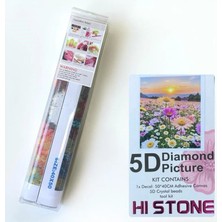 NT Boncuklu Taşlı Pano Mozaik Elmas Goblen Diamond Tablo 50 x 40 cm Gün Batımı Papatyalar