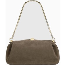 Yuzefi Oyster Süet Lüks Italyan Clutch ve Omuz Çantası, Gold Detaylı Tasarım