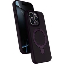 Akbix Accessory IPHONE 16 Pro Max Koyu Mor Standlı Magsafeli Silikon Kılıf