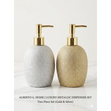 Kasımoğulları Concept Lüks 2'li Sıvı Sabunluk Seti - Altın ve Gümüş Dokulu Seramik Banyo Aksesuarı