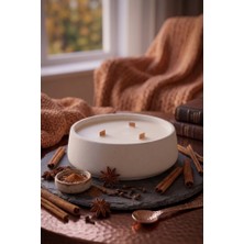 Art&Gift Tarçın Kokulu Dekoratif Beton Mum Yuvarlak Yatay Form Üç Fitilli Mum 250 gr