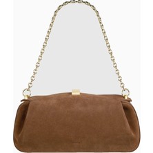 Yuzefi Oyster Süet Lüks Italyan Clutch ve Omuz Çantası, Gold Detaylı Tasarım