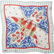 Silqoora Ipek Bandana Fular Art Collection (55X55 Cm)-Çini (Lalezar)