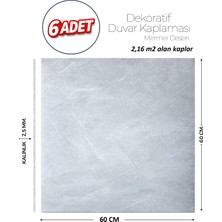 Brano 60X60 cm Kendinden Yapışkanlı Duvar,banyo,tezgah Arası Açık Gri Mermer-6 Adet