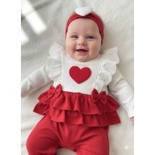 Minicayzen Laura Baby Kız Bebek Bandanalı Kırmızı Beyaz Fırfırlı Tulum