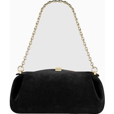 Yuzefi Oyster Süet Lüks Italyan Clutch ve Omuz Çantası, Gold Detaylı Tasarım