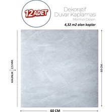 Brano 60X60 cm Kendinden Yapışkanlı Duvar,banyo,tezgah Arası Açık Gri Mermer-12 Adet