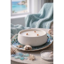 Art&Gift Okyanus Kokulu Dekoratif Beton Mum Yuvarlak Yatay Form Üç Fitilli Mum 250 gr