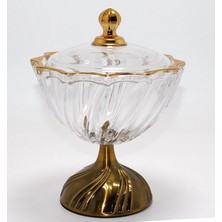 Runaway Metal Ayaklı Kristal Cam Şekerlik Gold Detaylı Sunumluk