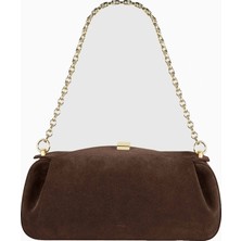 Yuzefi Oyster Süet Lüks Italyan Clutch ve Omuz Çantası, Gold Detaylı Tasarım