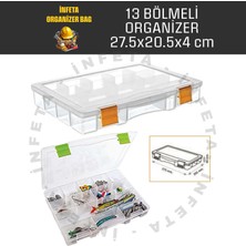 İnfeta 13 Bölmeli Şeffaf Kapaklı , Düzenleyici Organizer Malzeme Kutusu Hobi El Aleti Çivi Vida Çantası