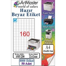 ArtMaster A4 Hazır Beyaz Etiket 22X12 mm 50 Sayfa 1 Paket 160 Lı Kendinden Yapışkanlı Fotokopi Lazer Inkjet Kağıdı Yazıcılar Için
