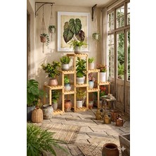 Mavera Sanat 58 Mavera  Sanat 58 Natural Doğal Ahşap Dekoratif Çiçeklik Saksılık Balkon Bahçe Standı