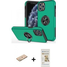 Marsilyan™- iPhone 11 Pro Max Kılıf Odak Form Prime - Siyah Mat Seramik Nano Ekran Koruyucu + Yeşil Renkli Kamera Lens Koruma Cam